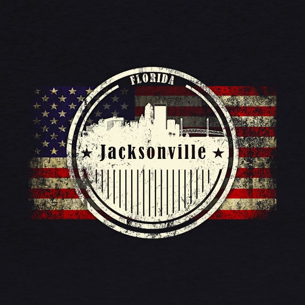 US flag with silhouette Jacksonville City by DimDom